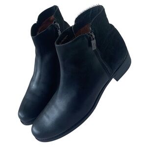 Blondo Aqua Protect Boots Leather Booties & Brahma Hair Stacked Heel 1” Black 9